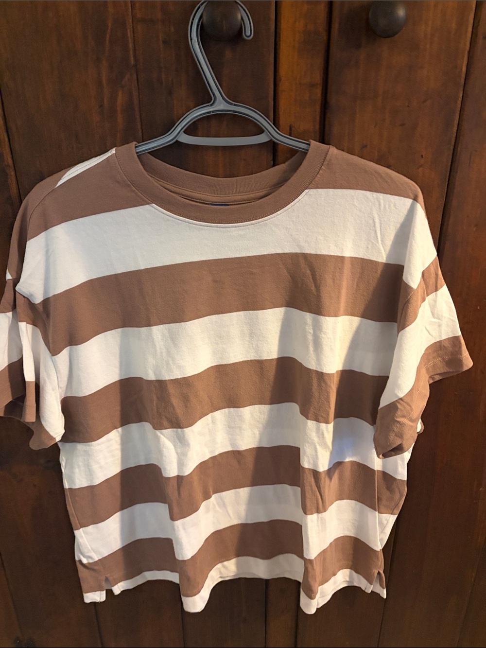 Old Navy Brown and White Striped Short Sleeve Tee